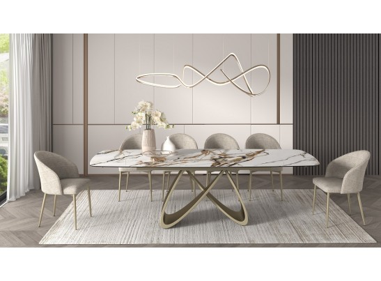 Стол PALACIO 180 KL-188 Контрастный мрамор матовый, итальянская керамика/ Шампань, ®DISAUR в Набережных Челнах
