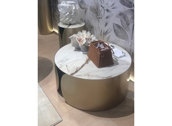 Стол журнальный BRANT KL-188 Контрастный мрамор матовый, итальянская керамика/ Шампань, ®DISAUR в Набережных Челнах