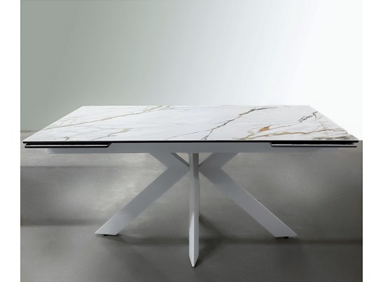 Стол BELLUNO 160 KL-188 Контрастный мрамор матовый, итальянская керамика/ белый каркас в Набережных Челнах