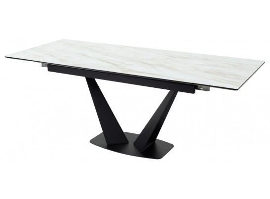 Стол Ниагара 160 Бежевый мрамор, стекло / черный каркас в Набережных Челнах