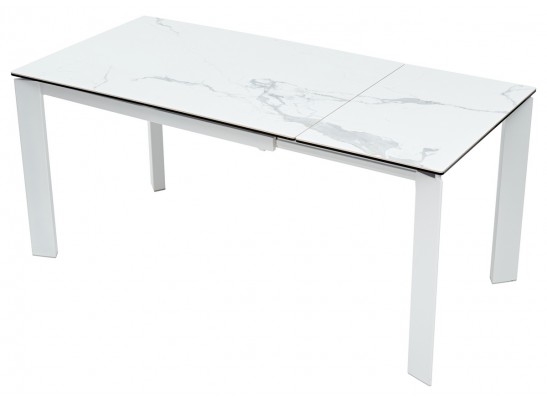 Стол CORNER 120 HIGH GLOSS STATUARIO керамика, стекло/ белый каркас, ®DISAUR в Набережных Челнах