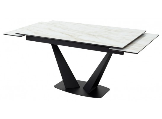 Стол Ниагара 160 Бежевый мрамор, стекло / черный каркас в Набережных Челнах