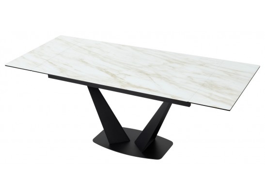 Стол Ниагара 160 Бежевый мрамор, стекло / черный каркас в Набережных Челнах