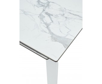 Стол CORNER 120 HIGH GLOSS STATUARIO керамика, стекло/ белый каркас, ®DISAUR