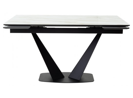 Стол Ниагара 160 Бежевый мрамор, стекло / черный каркас в Набережных Челнах