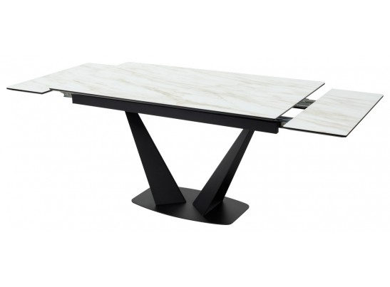 Стол Ниагара 160 Бежевый мрамор, стекло / черный каркас в Набережных Челнах