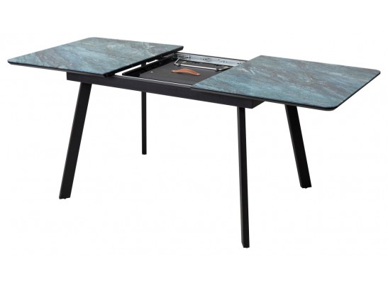 Стол АРУБА 140 АКВАМАРИН, стекло/ ЧЕРНЫЙ каркас в Набережных Челнах