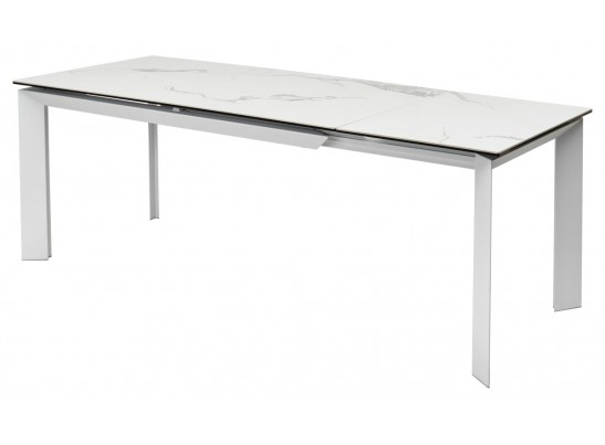Стол CREMONA 140 HIGH GLOSS STATUARIO Белый мрамор глянцевый, керамика/ белый каркас, ®DISAUR в Набережных Челнах