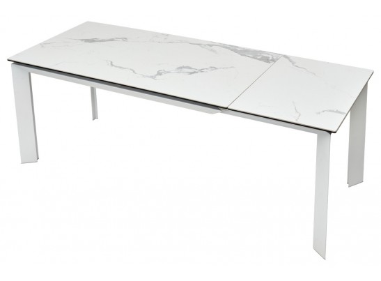 Стол CREMONA 140 HIGH GLOSS STATUARIO Белый мрамор глянцевый, керамика/ белый каркас, ®DISAUR в Набережных Челнах
