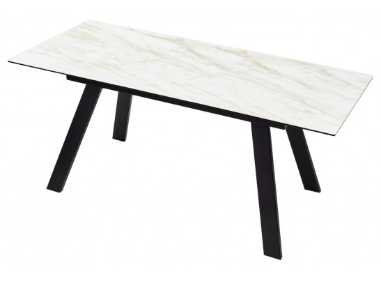 Стол Морис 140 Бежевый мрамор, Черная шагрень, стекло / черный каркас в Набережных Челнах