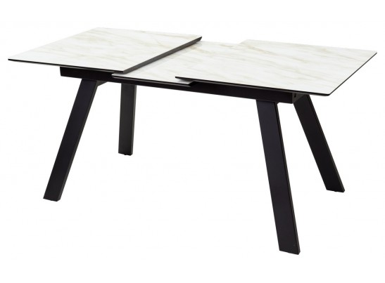 Стол Морис 140 Бежевый мрамор, Черная шагрень, стекло / черный каркас в Набережных Челнах