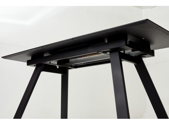 Стол Морис 140 Бежевый мрамор, Черная шагрень, стекло / черный каркас в Набережных Челнах