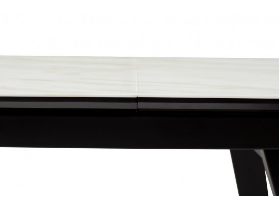 Стол Морис 140 Бежевый мрамор, Черная шагрень, стекло / черный каркас в Набережных Челнах