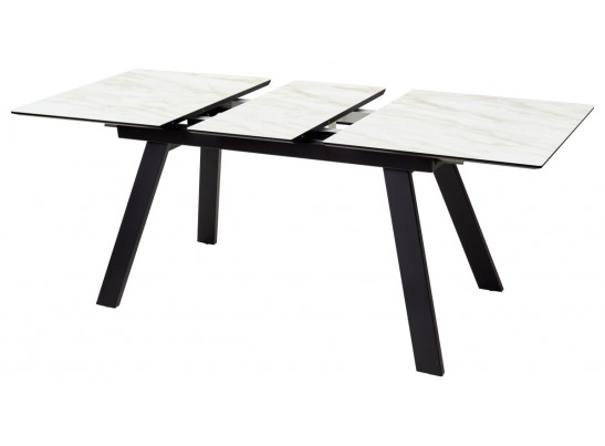 Стол Морис 140 Бежевый мрамор, Черная шагрень, стекло / черный каркас в Набережных Челнах