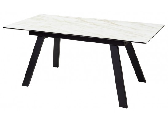 Стол Морис 140 Бежевый мрамор, Черная шагрень, стекло / черный каркас в Набережных Челнах