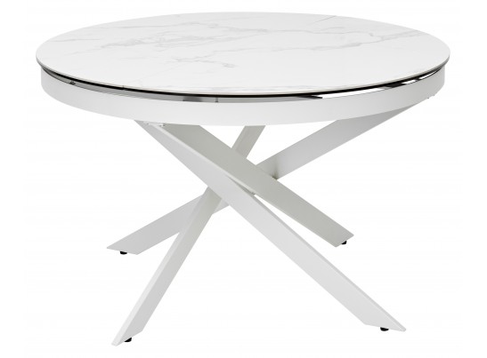 Стол TRENTO 120 HIGH GLOSS STATUARIO Белый мрамор глянцевый, керамика/ белый каркас, ®DISAUR в Набережных Челнах