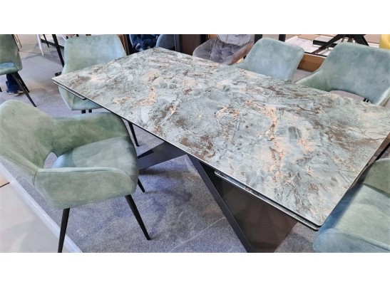 Стол LIVORNO 180 KL-170 MALACHITE, итальянская керамика/ черный каркас в Набережных Челнах