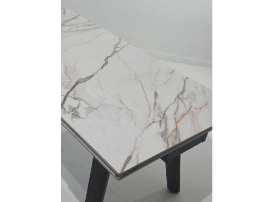 Стол БЭТИС (BETIS) 180 цвет МРАМОР (MATTE GILDED WHITE SOLID CERAMIC) / Орех (WALNUT), ®DISAUR в Набережных Челнах