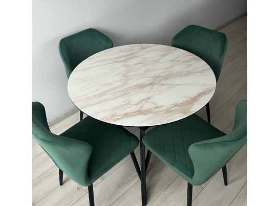 Стол БОНЖУР 100 БЕЖЕВЫЙ МРАМОР (ЛЕОНАРДО), черная шагрень, стекло / ЧЕРНЫЙ каркас в Набережных Челнах