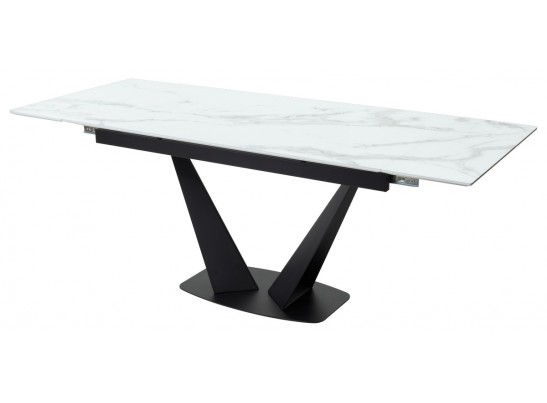 Стол Ниагара 140 Белый мрамор, стекло / черный каркас в Набережных Челнах