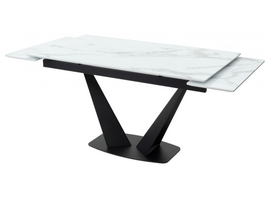 Стол Ниагара 140 Белый мрамор, стекло / черный каркас в Набережных Челнах