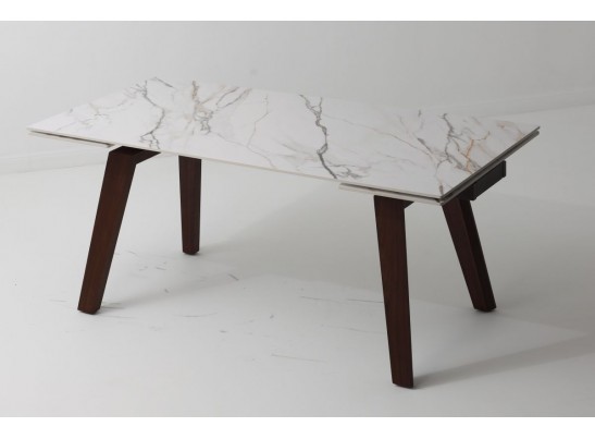 Стол БЭТИС (BETIS) 180 цвет МРАМОР (MATTE GILDED WHITE SOLID CERAMIC) / Орех (WALNUT), ®DISAUR в Набережных Челнах