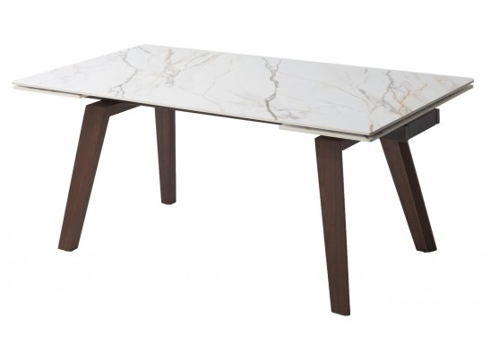 Стол БЭТИС (BETIS) 180 цвет МРАМОР (MATTE GILDED WHITE SOLID CERAMIC) / Орех (WALNUT), ®DISAUR в Набережных Челнах
