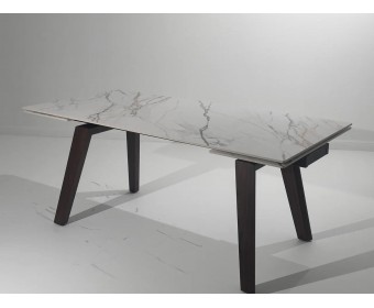 Стол БЭТИС (BETIS) 180 цвет МРАМОР (MATTE GILDED WHITE SOLID CERAMIC) / Орех (WALNUT), ®DISAUR