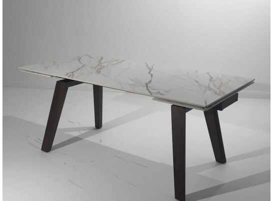 Стол БЭТИС (BETIS) 180 цвет МРАМОР (MATTE GILDED WHITE SOLID CERAMIC) / Орех (WALNUT), ®DISAUR в Набережных Челнах