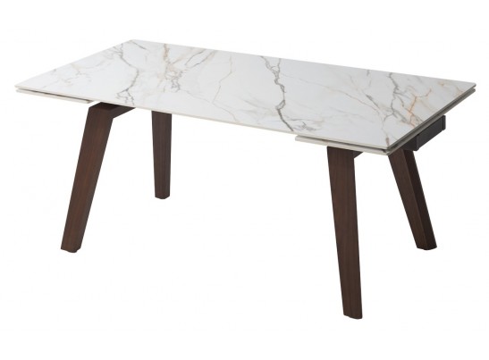 Стол БЭТИС (BETIS) 180 цвет МРАМОР (MATTE GILDED WHITE SOLID CERAMIC) / Орех (WALNUT), ®DISAUR в Набережных Челнах