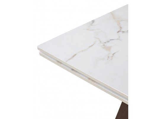 Стол БЭТИС (BETIS) 180 цвет МРАМОР (MATTE GILDED WHITE SOLID CERAMIC) / Орех (WALNUT), ®DISAUR в Набережных Челнах